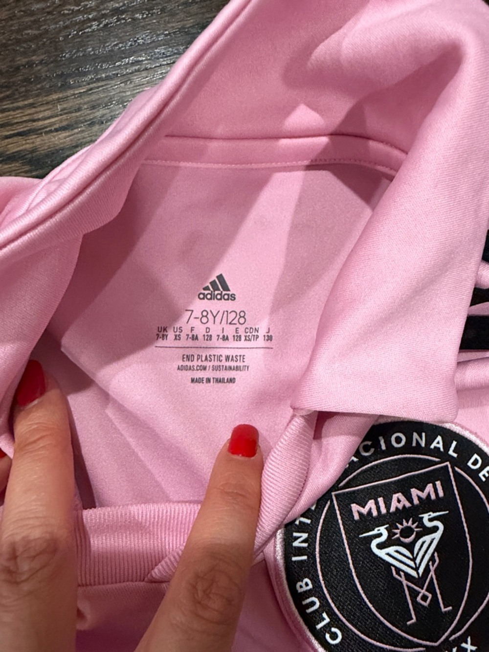 adidas Kids Pink Inter Miami Soccer Jersey with Black Accents - Picture 2 of 4